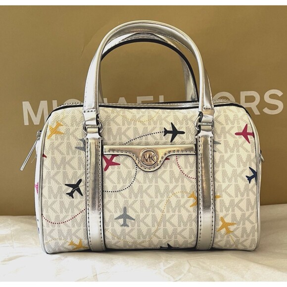 New Michael Kors Travel Small Duffle Crossbody Optic White Multi - Picture 1 of 7